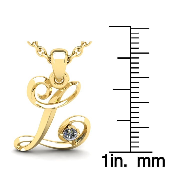 Letter L Diamond Initial Necklace In 14 Karat Yellow Gold With Free Chain