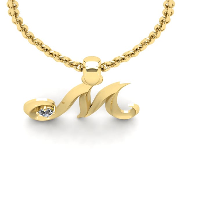 Letter M Diamond Initial Necklace In 14 Karat Yellow Gold With Free Chain