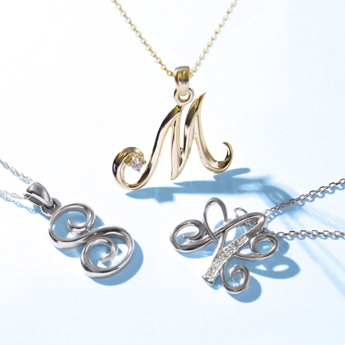 Letter M Diamond Initial Necklace In 14 Karat Yellow Gold With Free Chain