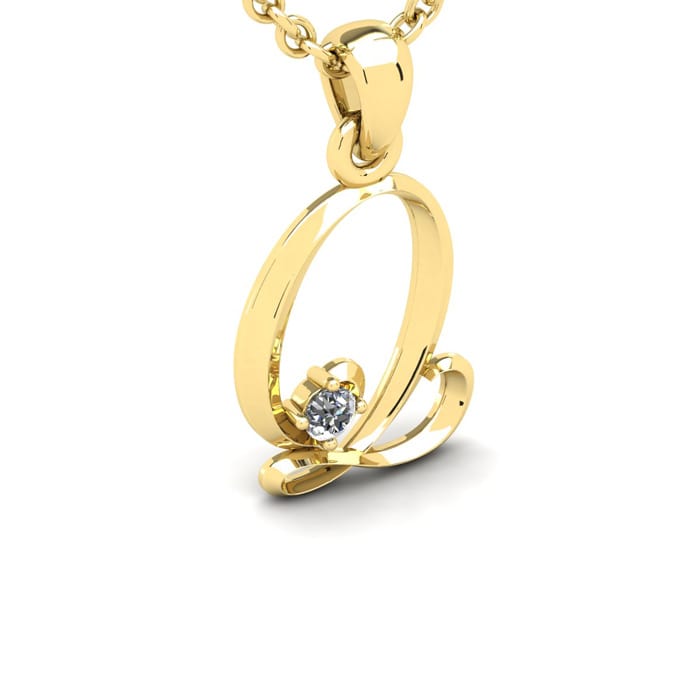 Letter Q Diamond Initial Necklace In 14 Karat Yellow Gold With Free Chain