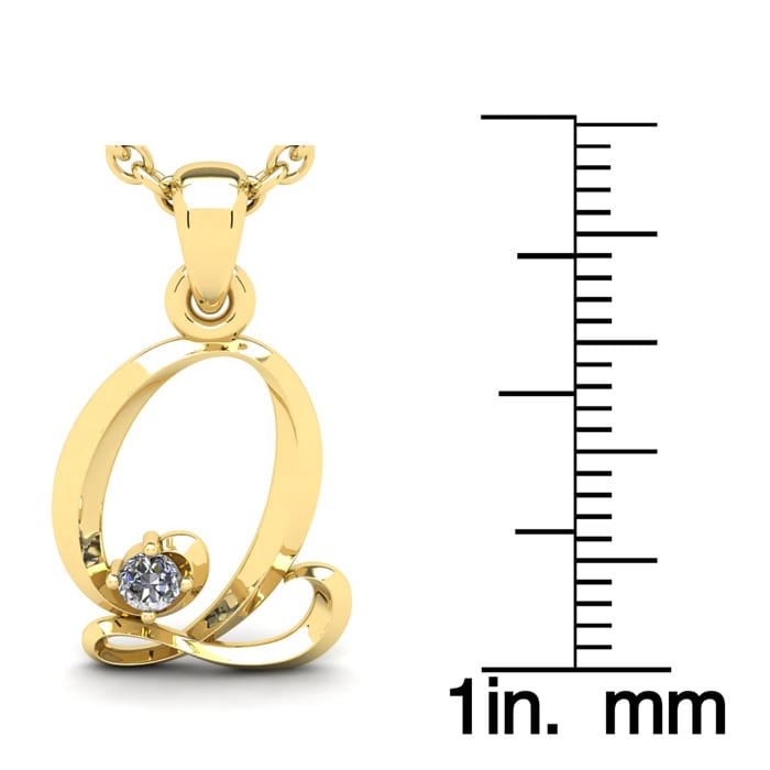 Letter Q Diamond Initial Necklace In 14 Karat Yellow Gold With Free Chain