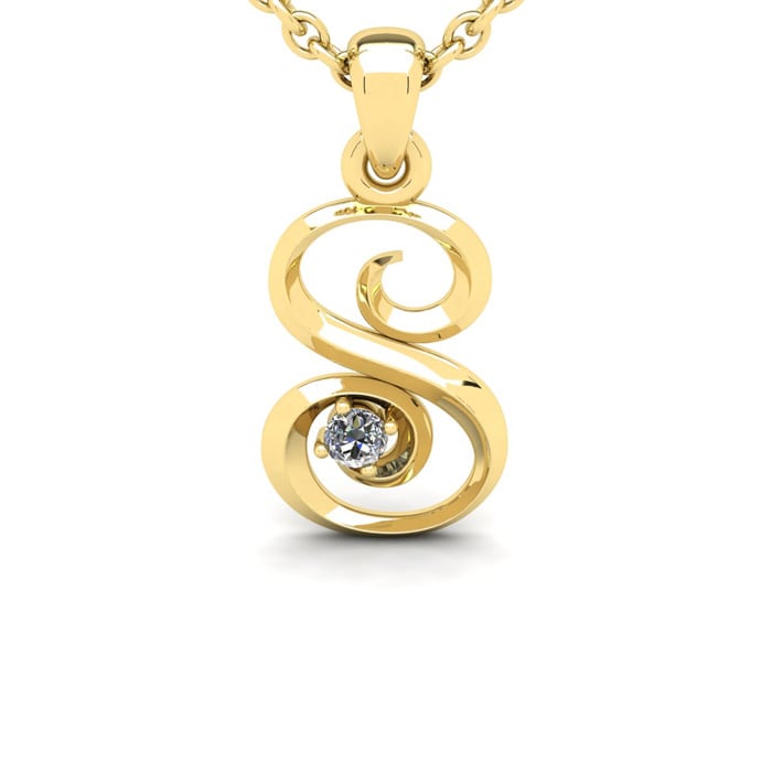 Letter S Diamond Initial Necklace In 14 Karat Yellow Gold With Free Chain