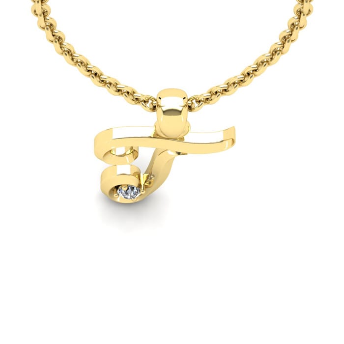 Letter T Diamond Initial Necklace In 14 Karat Yellow Gold With Free Chain