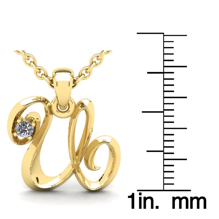 Letter U Diamond Initial Necklace In 14 Karat Yellow Gold With Free Chain