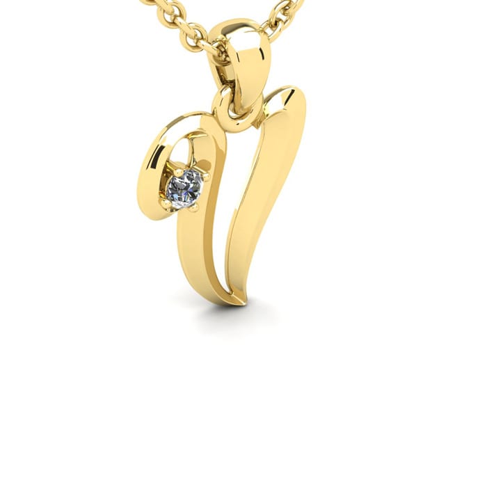 Letter V Diamond Initial Necklace In 14 Karat Yellow Gold With Free Chain
