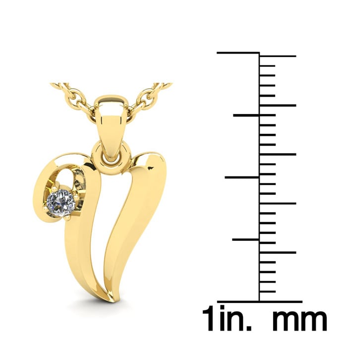 Letter V Diamond Initial Necklace In 14 Karat Yellow Gold With Free Chain
