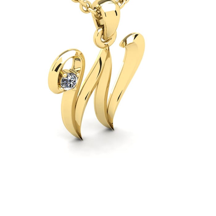 Letter W Diamond Initial Necklace In 14 Karat Yellow Gold With Free Chain