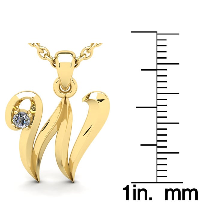 Letter W Diamond Initial Necklace In 14 Karat Yellow Gold With Free Chain