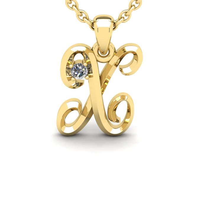 Letter X Diamond Initial Necklace In 14 Karat Yellow Gold With Free Chain