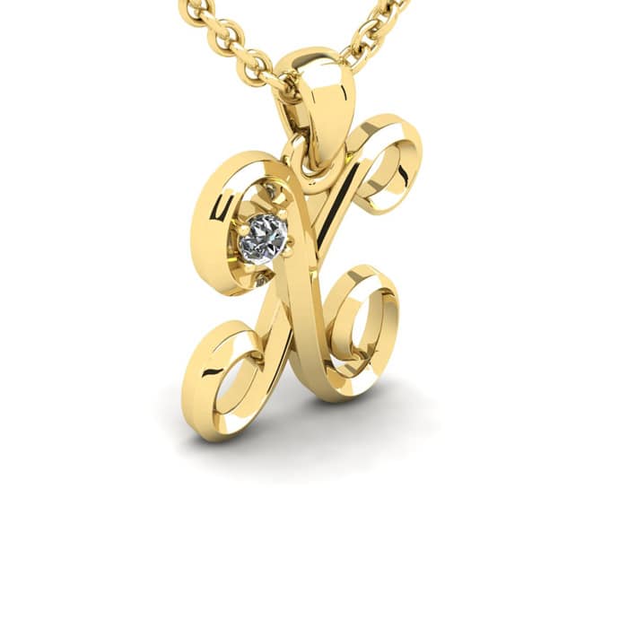 Letter X Diamond Initial Necklace In 14 Karat Yellow Gold With Free Chain