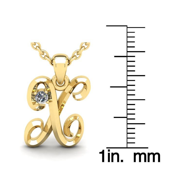 Letter X Diamond Initial Necklace In 14 Karat Yellow Gold With Free Chain