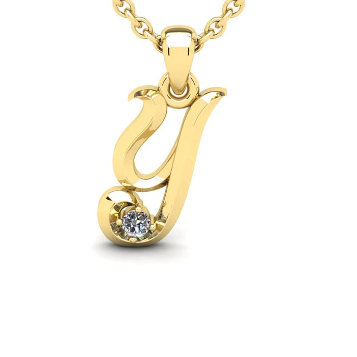 Letter Y Diamond Initial Necklace In 14 Karat Yellow Gold With Free Chain