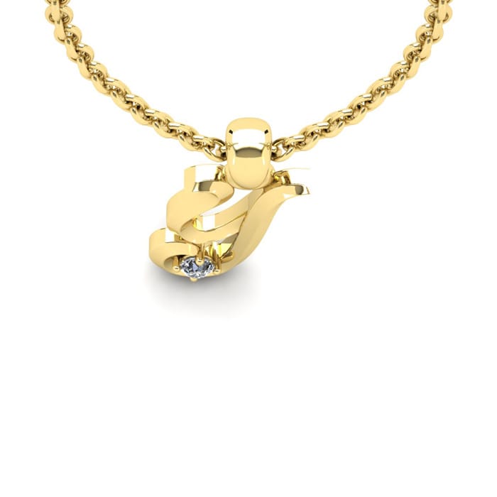 Letter Y Diamond Initial Necklace In 14 Karat Yellow Gold With Free Chain