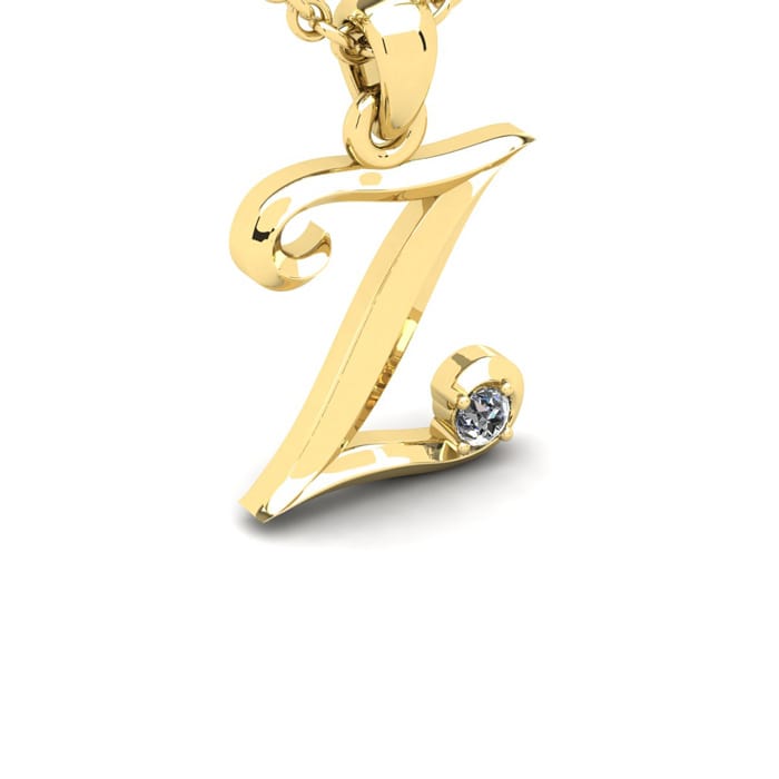 Letter Z Diamond Initial Necklace In 14 Karat Yellow Gold With Free Chain