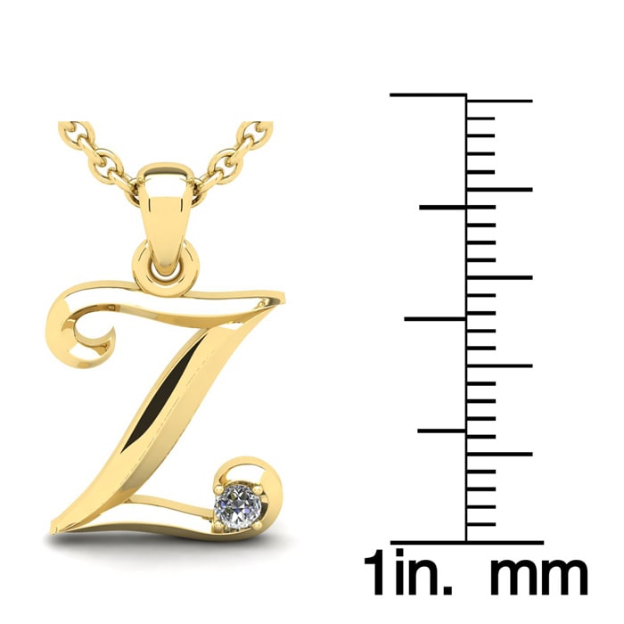 Letter Z Diamond Initial Necklace In 14 Karat Yellow Gold With Free Chain