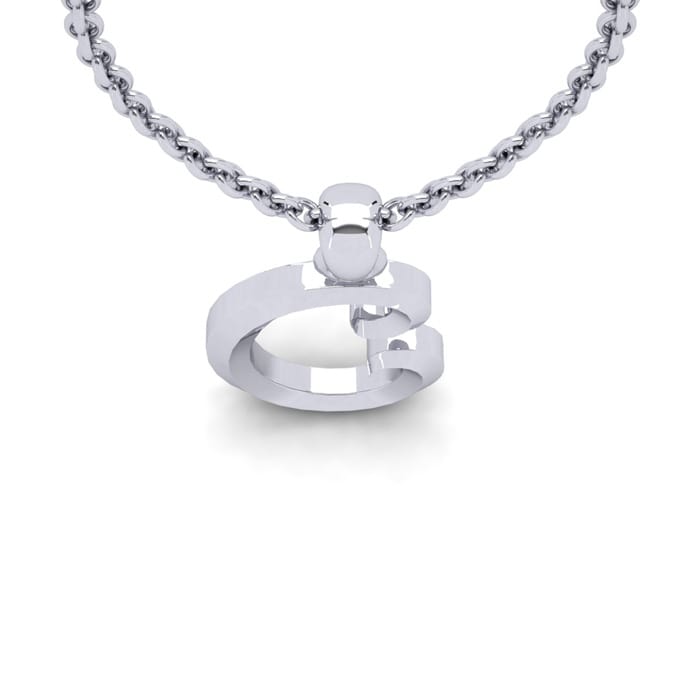 Letter C Swirly Initial Necklace In Sterling Silver With Free 18 Inch Cable Chain