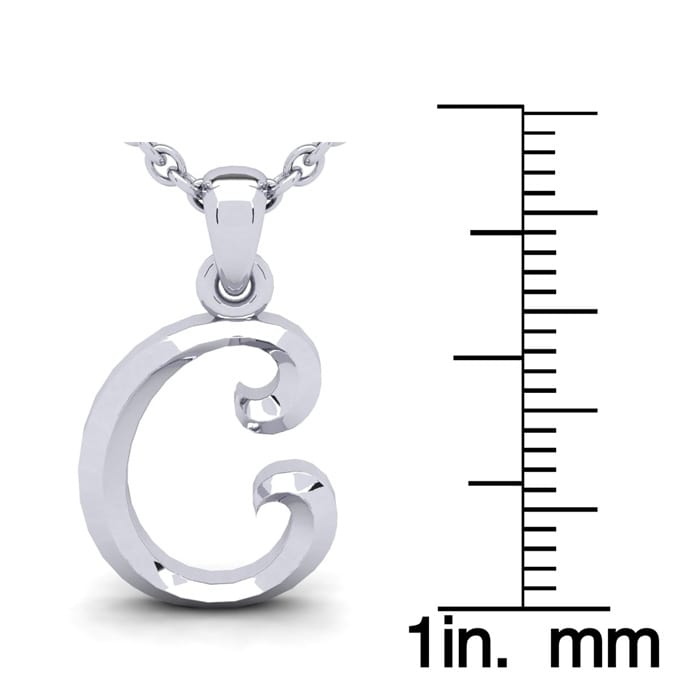 Letter C Swirly Initial Necklace In Sterling Silver With Free 18 Inch Cable Chain