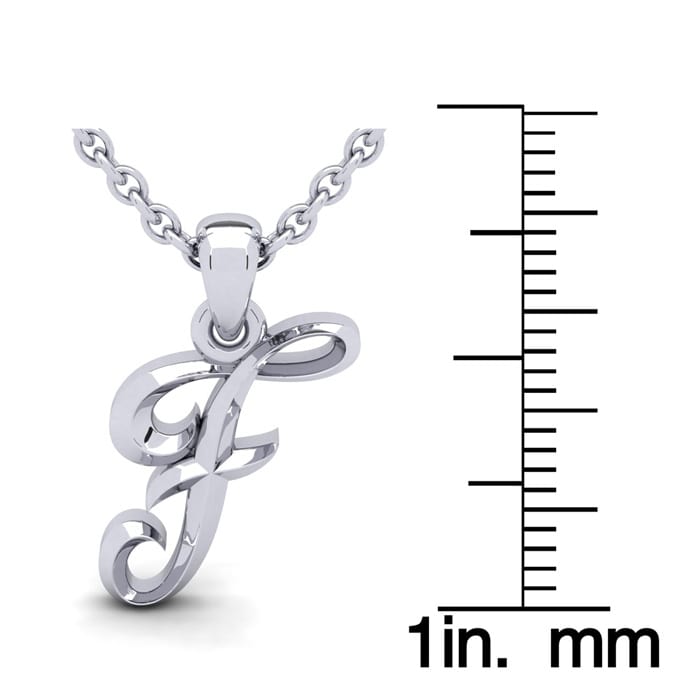 Letter F Swirly Initial Necklace In Sterling Silver With Free 18 Inch Cable Chain
