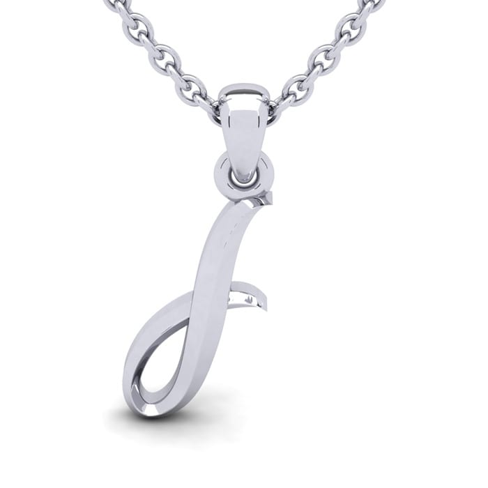 Letter I Swirly Initial Necklace In Sterling Silver With Free 18 Inch Cable Chain