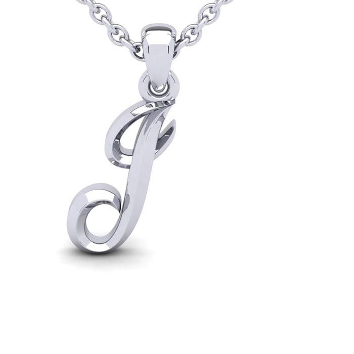 Letter J Swirly Initial Necklace In Sterling Silver With Free 18 Inch Cable Chain