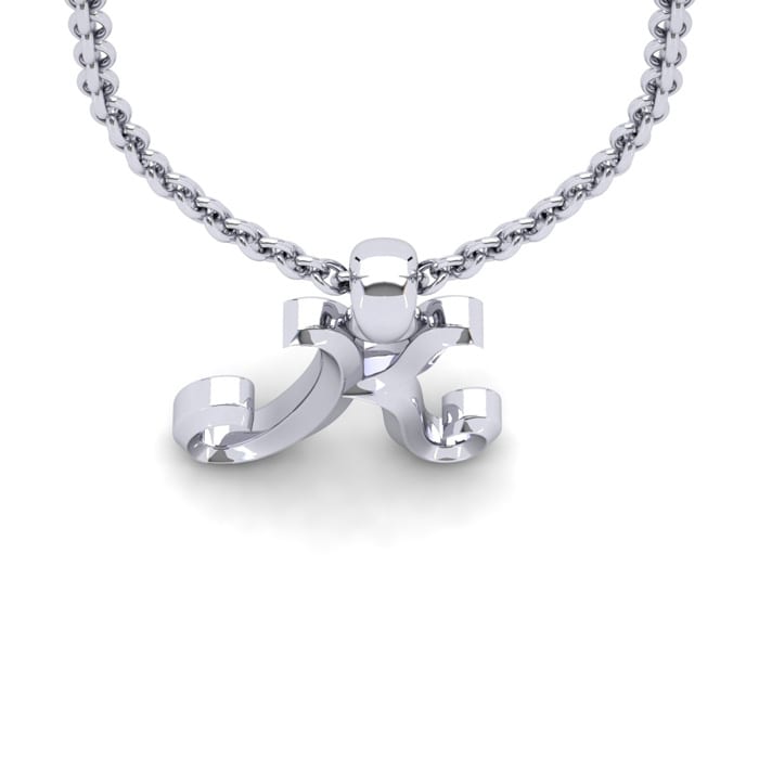 Letter K Swirly Initial Necklace In Sterling Silver With Free 18 Inch Cable Chain