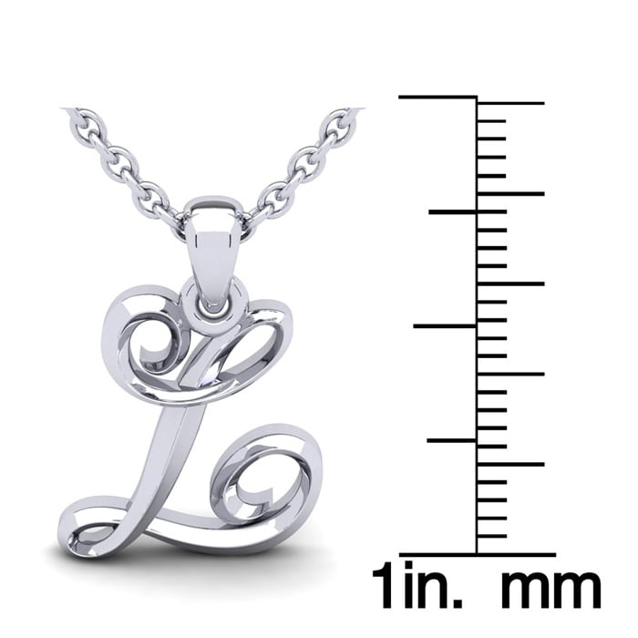 Letter L Swirly Initial Necklace In Sterling Silver With Free 18 Inch Cable Chain