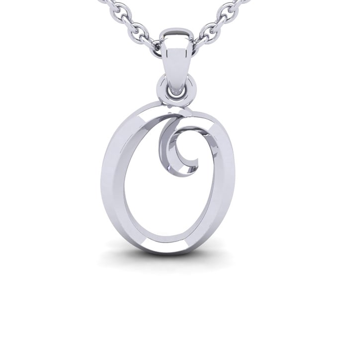 Letter O Swirly Initial Necklace In Sterling Silver With Free 18 Inch Cable Chain
