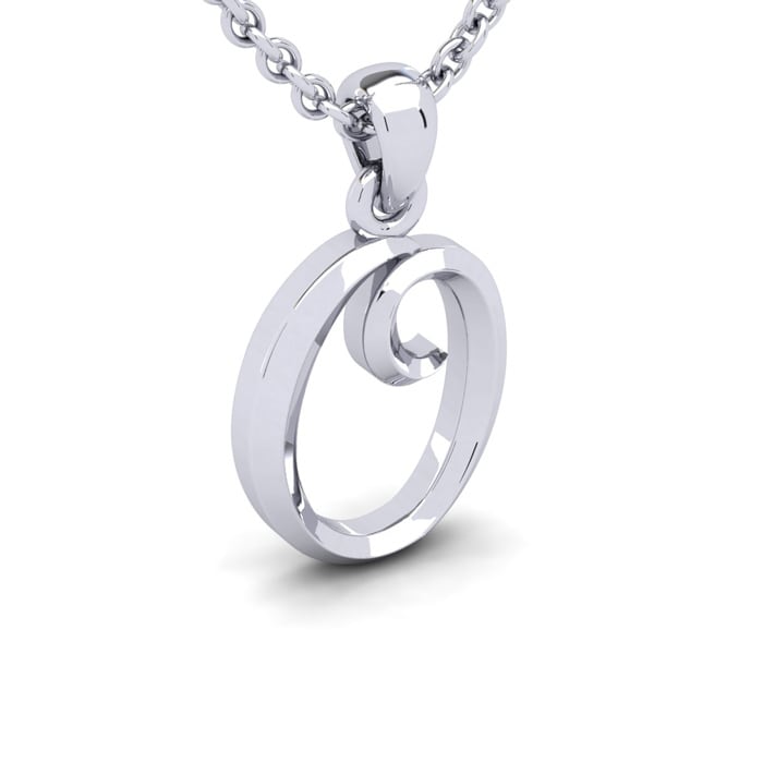 Letter O Swirly Initial Necklace In Sterling Silver With Free 18 Inch Cable Chain