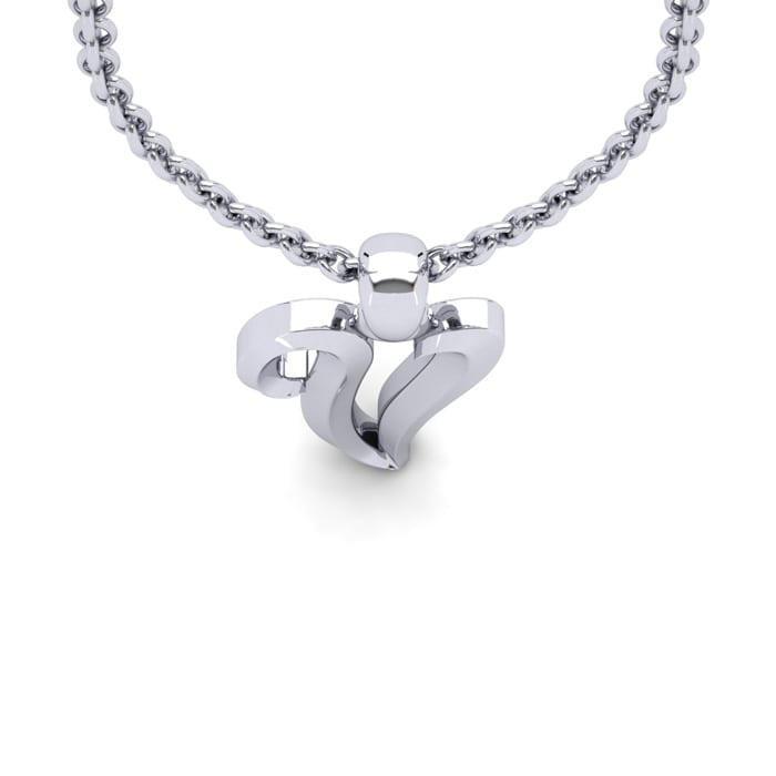Letter V Swirly Initial Necklace In Sterling Silver With Free 18 Inch Cable Chain