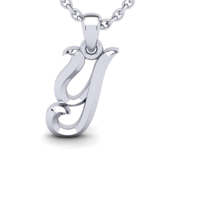 Letter Y Swirly Initial Necklace In Sterling Silver With Free 18 Inch Cable Chain