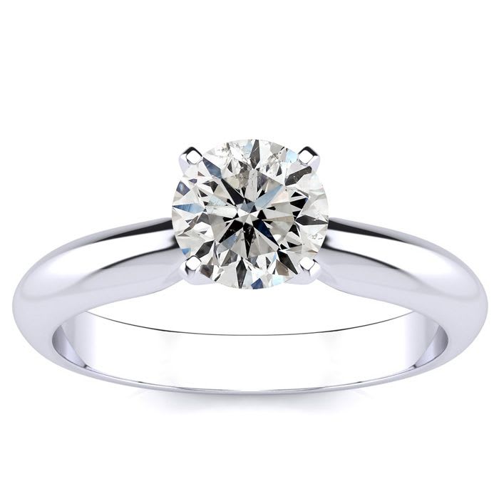 Round Engagement Rings, 1 Carat Round Diamond Solitaire Ring Crafted In 14K White Gold