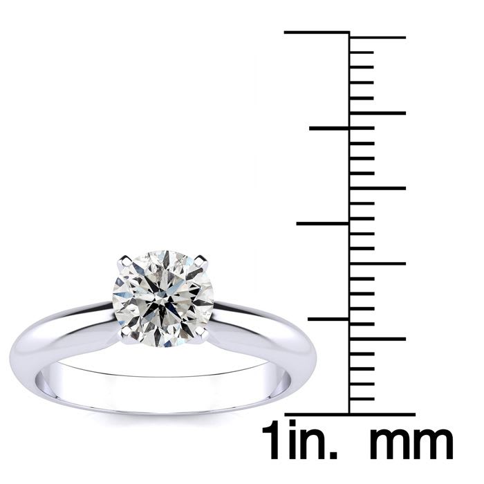 Round Engagement Rings, 1 Carat Round Diamond Solitaire Ring Crafted In 14K White Gold