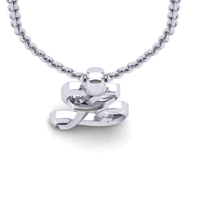 Letter L Swirly Initial Necklace In Heavy 14K White Gold With Free 18 Inch Cable Chain