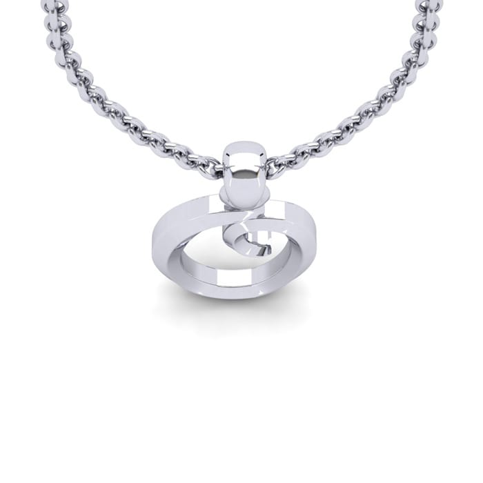 Letter O Swirly Initial Necklace In Heavy 14K White Gold With Free 18 Inch Cable Chain