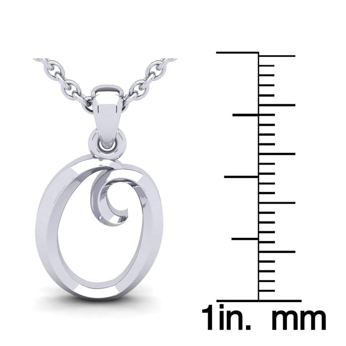 Letter O Swirly Initial Necklace In Heavy 14K White Gold With Free 18 Inch Cable Chain