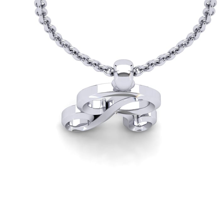 Letter R Swirly Initial Necklace In Heavy 14K White Gold With Free 18 Inch Cable Chain