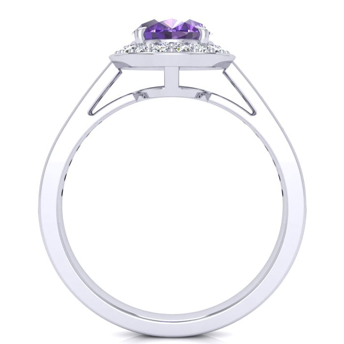 1 1/3 Carat Oval Shape Amethyst and Halo Diamond Ring In 14 Karat White Gold