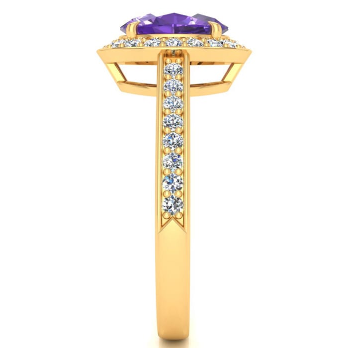 1 1/3 Carat Oval Shape Amethyst and Halo Diamond Ring In 14 Karat Yellow Gold