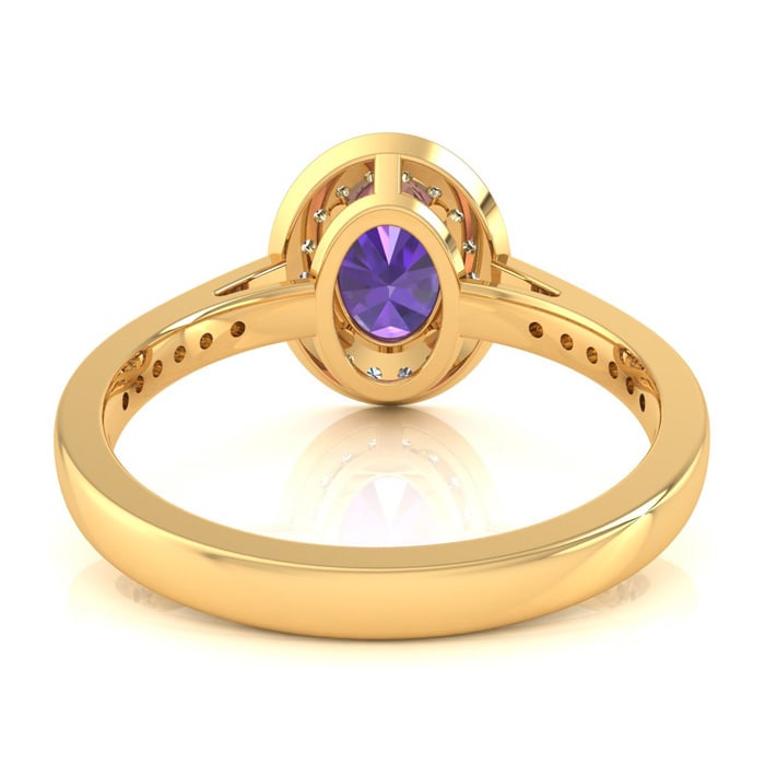 1 1/3 Carat Oval Shape Amethyst and Halo Diamond Ring In 14 Karat Yellow Gold