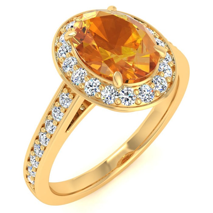 1 1/3 Carat Oval Shape Citrine and Halo Diamond Ring In 14 Karat Yellow Gold