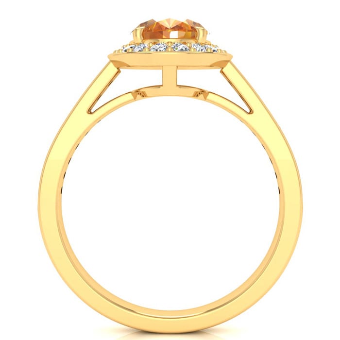 1 1/3 Carat Oval Shape Citrine and Halo Diamond Ring In 14 Karat Yellow Gold