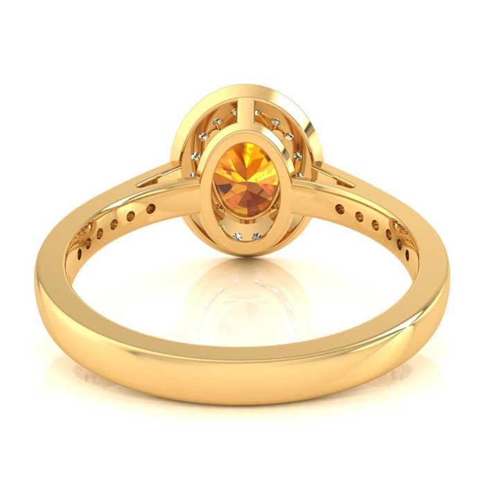 1 1/3 Carat Oval Shape Citrine and Halo Diamond Ring In 14 Karat Yellow Gold