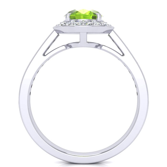1 1/2 Carat Oval Shape Peridot and Halo Diamond Ring In 14 Karat White Gold