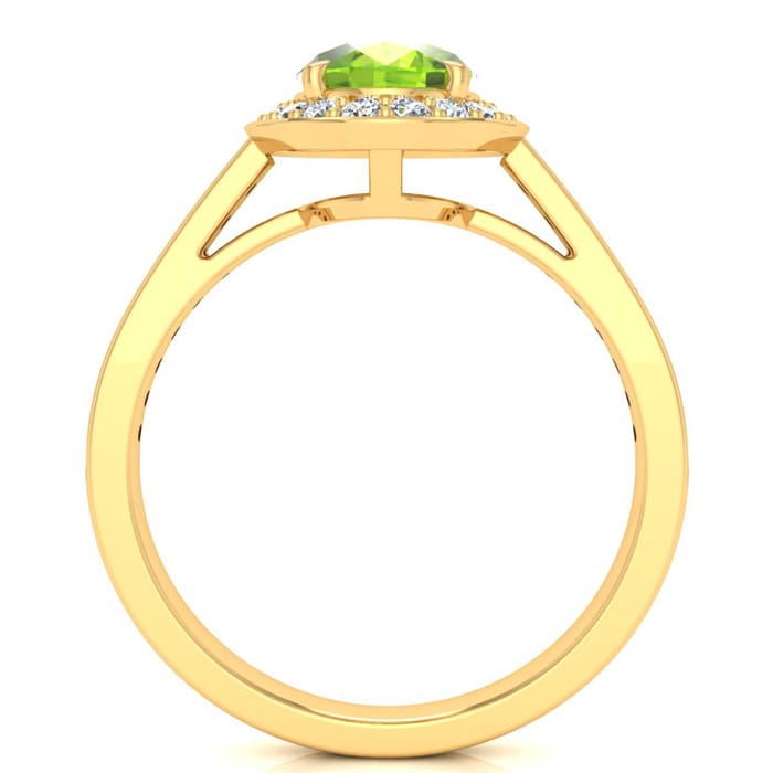 1 1/2 Carat Oval Shape Peridot and Halo Diamond Ring In 14 Karat Yellow Gold