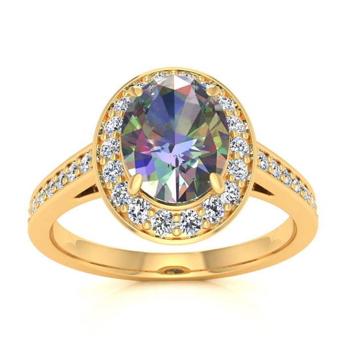 1-3/4 Carat Oval Shape Mystic Topaz Ring With Diamond Halo In 14 Karat Yellow Gold