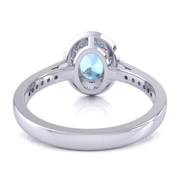 Aquamarine Ring: Aquamarine Jewelry: 1 1/2 Carat Oval Shape Aquamarine and Halo Diamond Ring In 14 Karat White Gold
