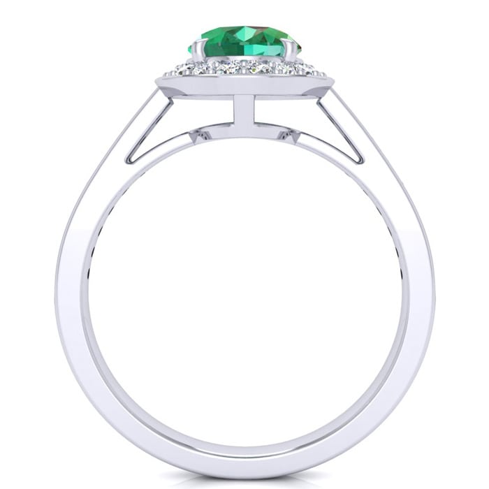 1 1/2 Carat Oval Shape Emerald and Halo Diamond Ring In 14 Karat White Gold