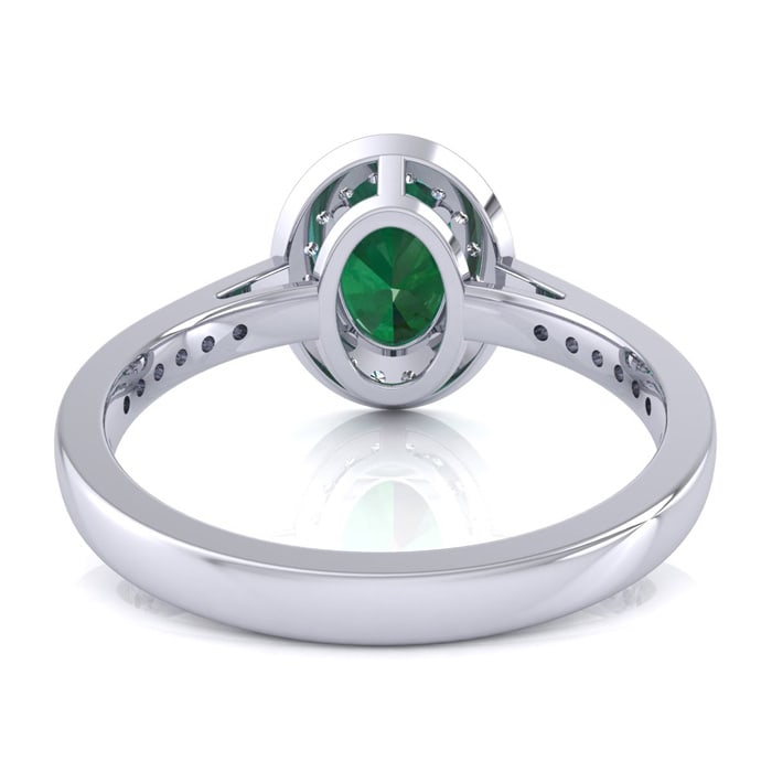 1 1/2 Carat Oval Shape Emerald and Halo Diamond Ring In 14 Karat White Gold
