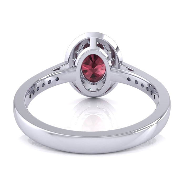 Garnet Ring: Garnet Jewelry: 1 3/4 Carat Oval Shape Garnet and Halo Diamond Ring In 14 Karat White Gold