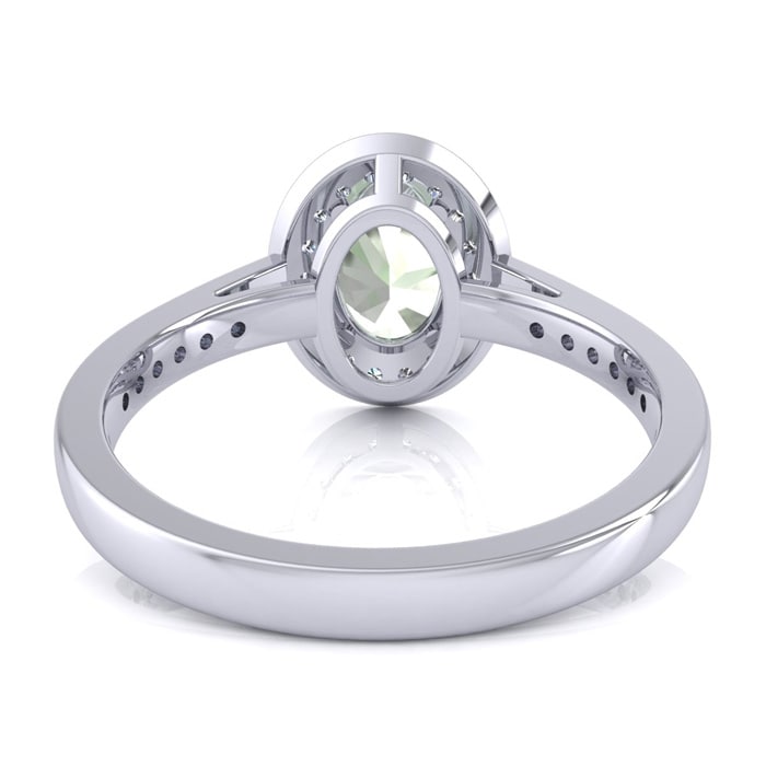 1 1/3 Carat Oval Shape Green Amethyst and Halo Diamond Ring In 14 Karat White Gold